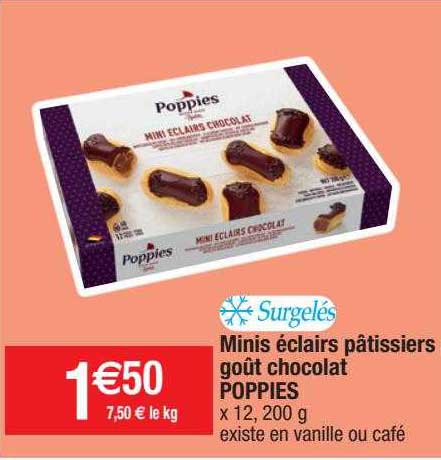 minis éclairs pâtissiers goût chocolat poppies surgelés