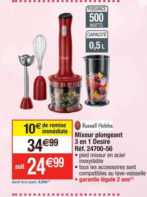mixeur plongeant 3 en 1 desire russell hobbs