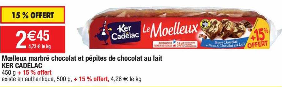 moelleux marbré chocolat et pépites de chocolat au lait ker cadélac