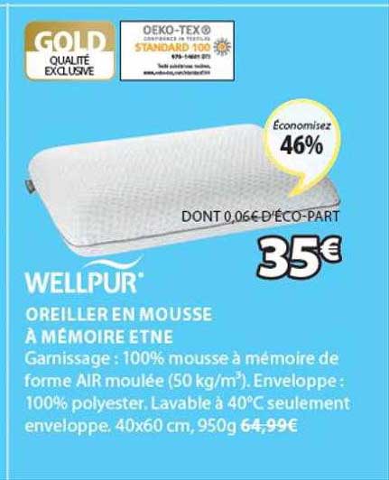 Oreiller En Mousse à Mémoire Etne Wellpur