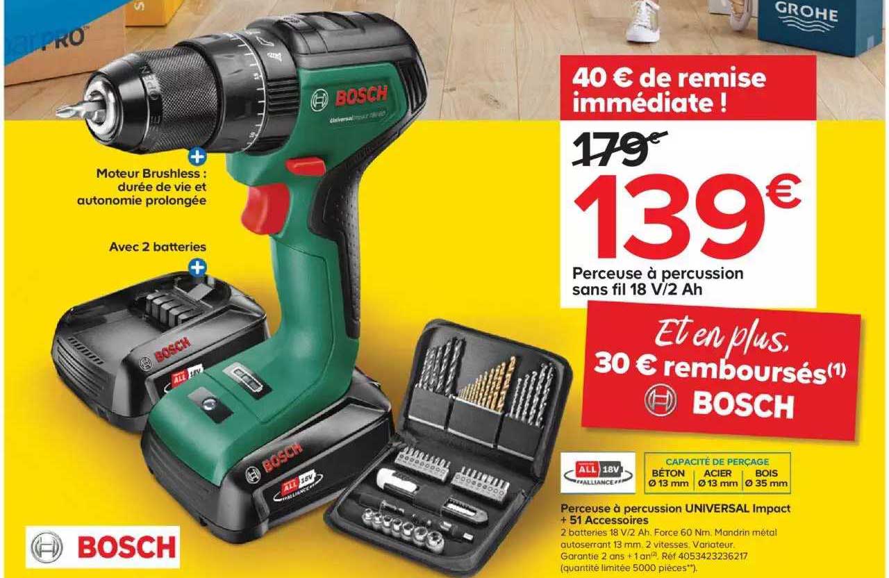 perceuse à percussion universal impact + 51 accessoires bosch