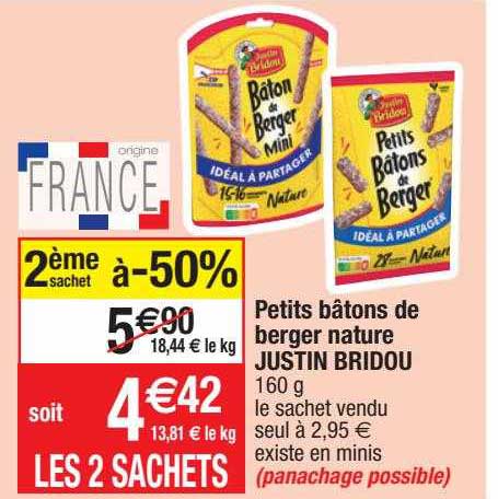 petits bâtons de berger nature justin bridou