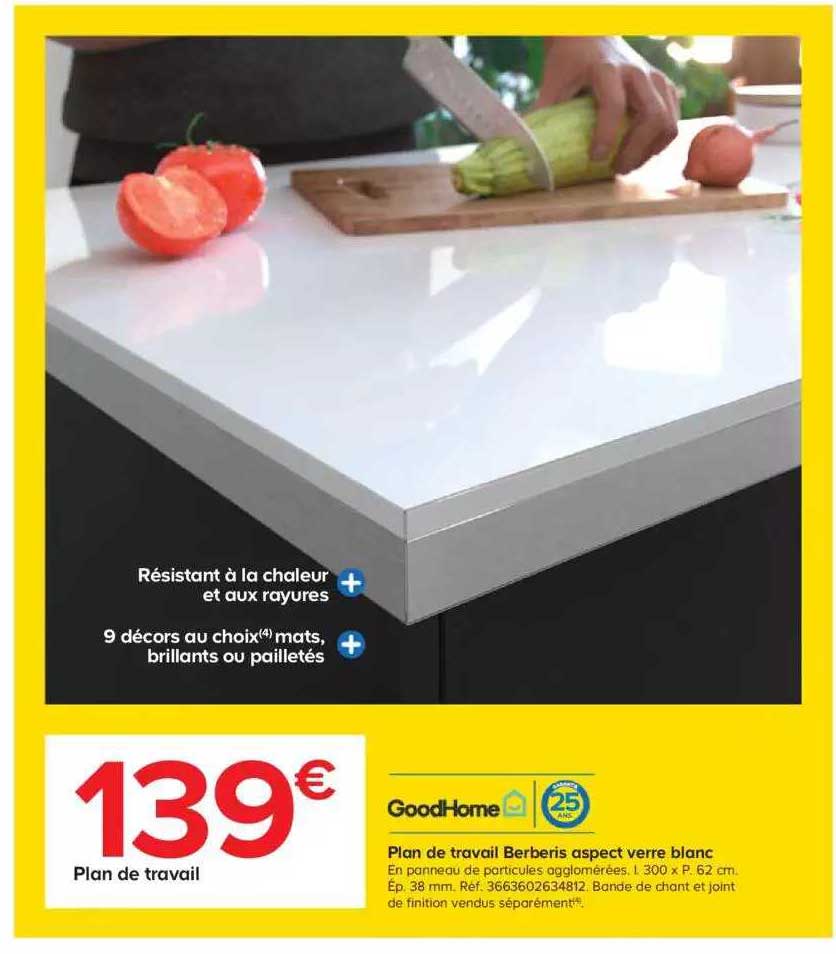 plan de travail berberis aspect verre blanc goodHome