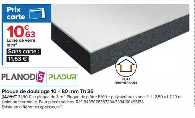 plaque de doublage 10 x 80 mm th 35 planodis, pladur