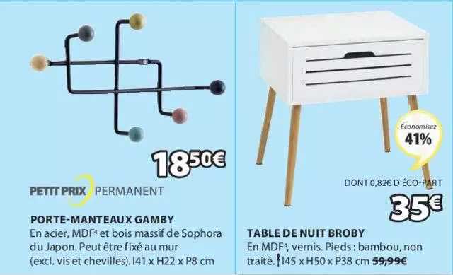 porte-manteaux gamby, table de nuit broby