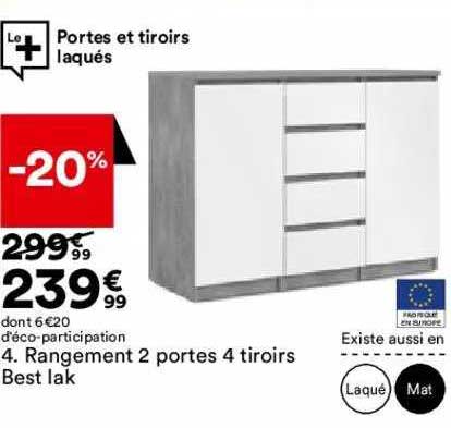 rangement 2 portes 4 tiroirs best lak