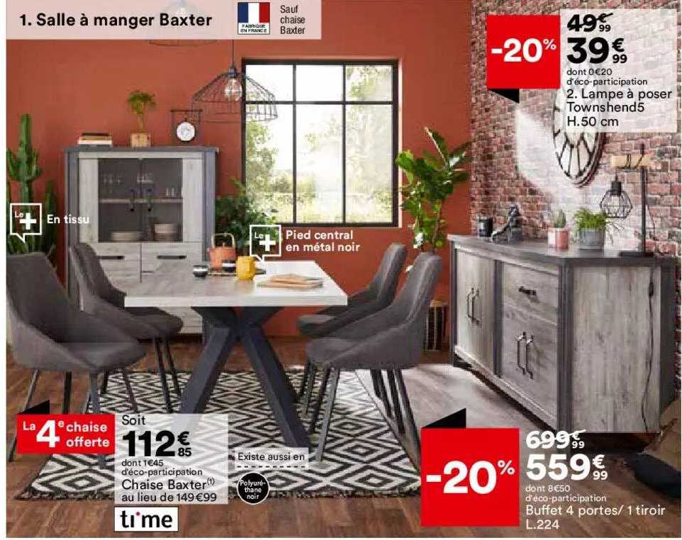 salle à manger baxter : lampe à poser towns hend5 h. 50 cm, chaise baxter time, buffet 4 portes-1 tiroir