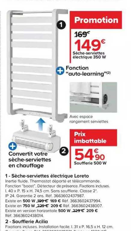 sèche-serviettes électrique loreto, soufflerie acilia