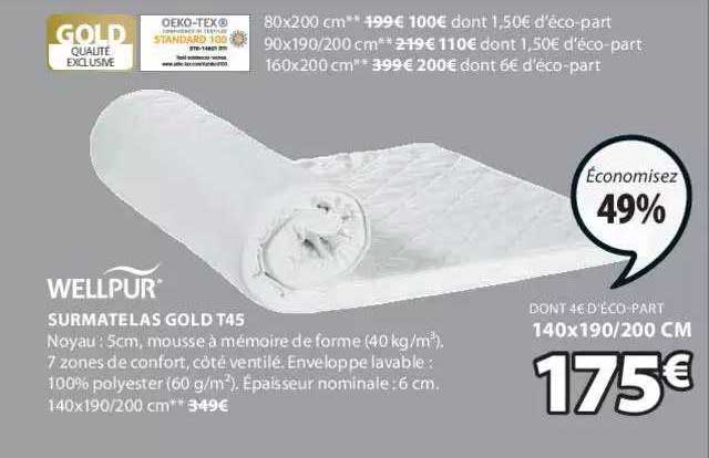 surmatelas gold t45 wellpur