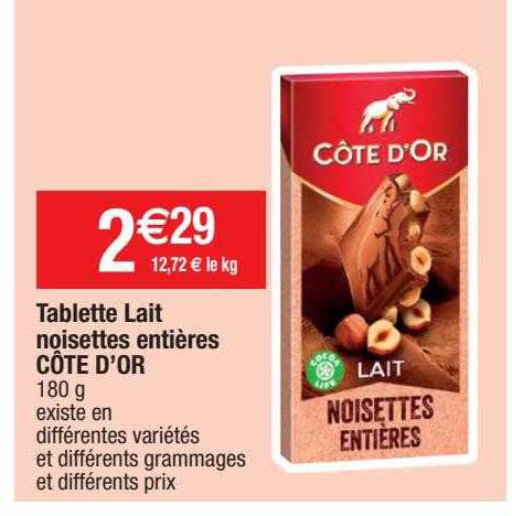Tablette Lait Noisettes Entières Côte D'or