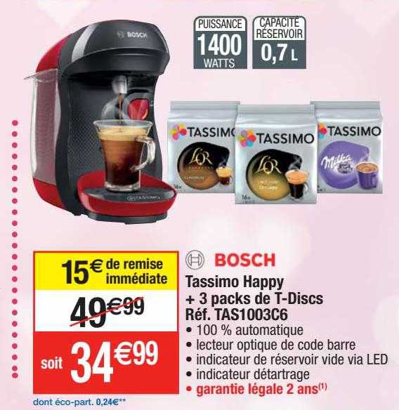 tassimo happy + 3 packs de t-discs bosch