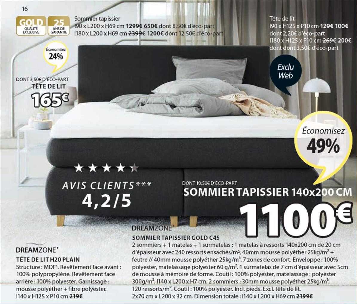 Tête De Lit H20 Plain Dreamzone, Sommier Tapissier Gold C45 Dreamzone
