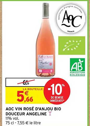 Aoc Vin Rosé D'anjou Bio Douceur Angeline