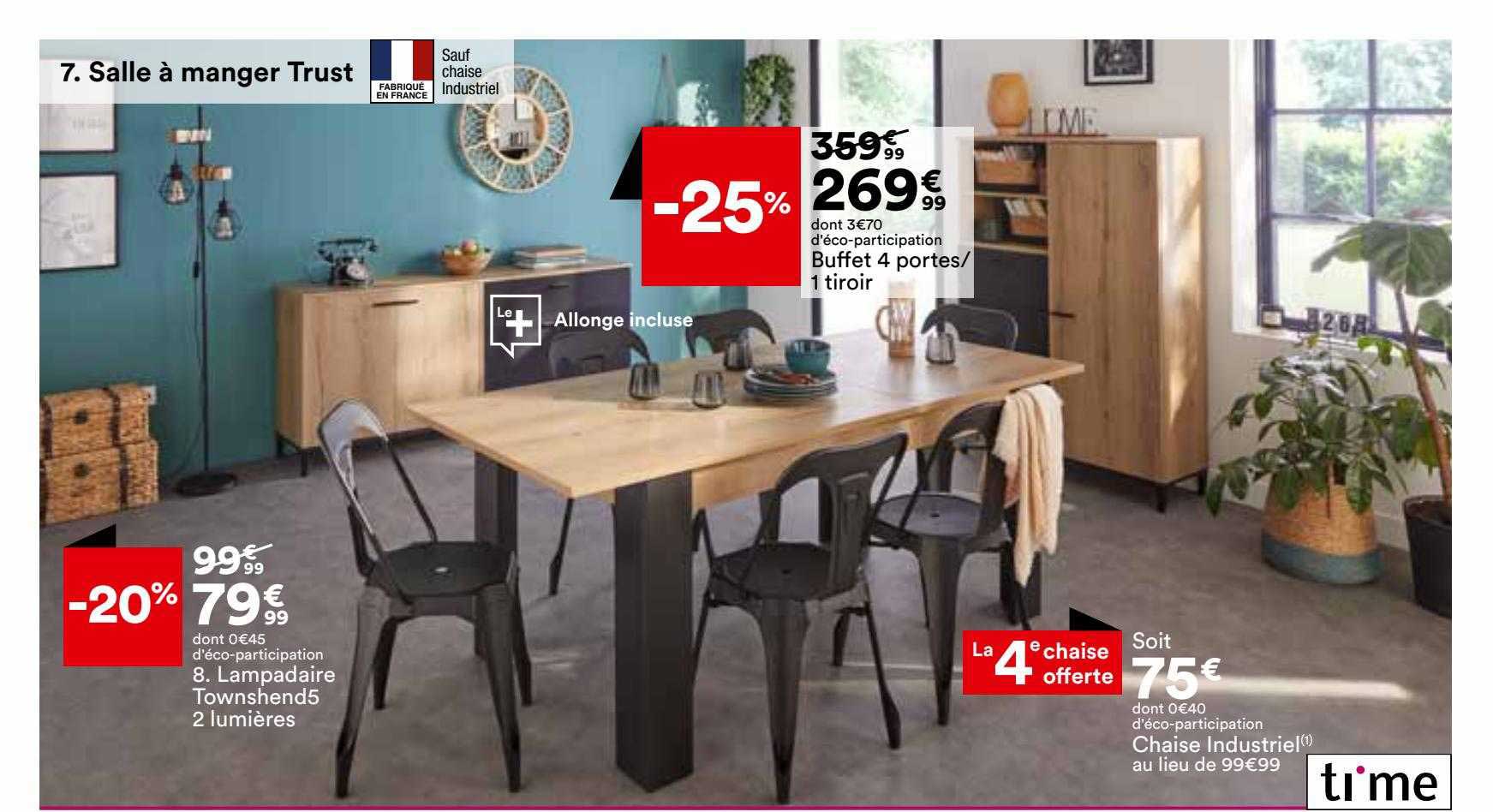Lampadaire Townshend5 2 Lumières Ti'me, Buffet 4 Portes-1 Tiroir Ti'me, Chaise Industriel Ti'me