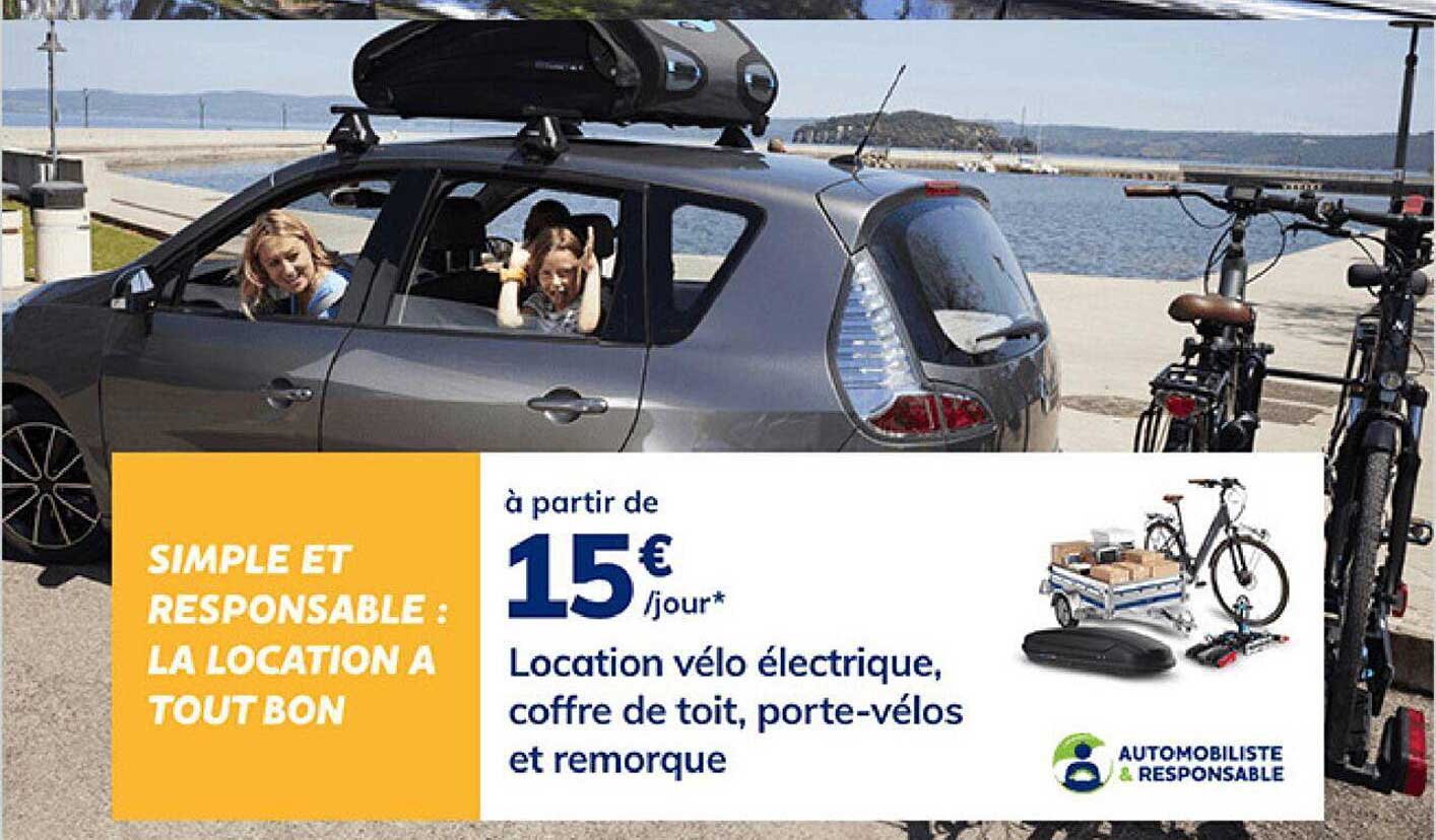 location vélo électrique, coffre de toit, porte-vélos et remorque