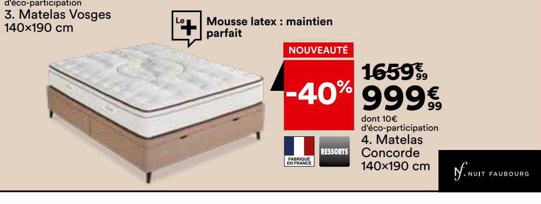 matelas concorde 140 x 190 cm nuit faubourg