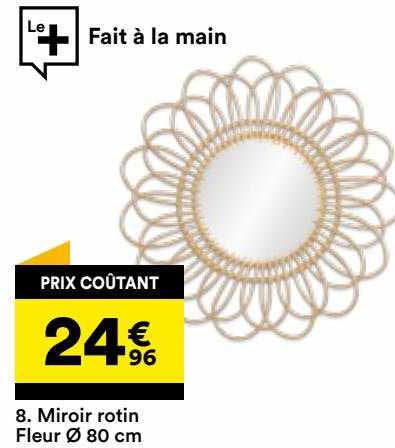 miroir rotin fleur ø80 cm