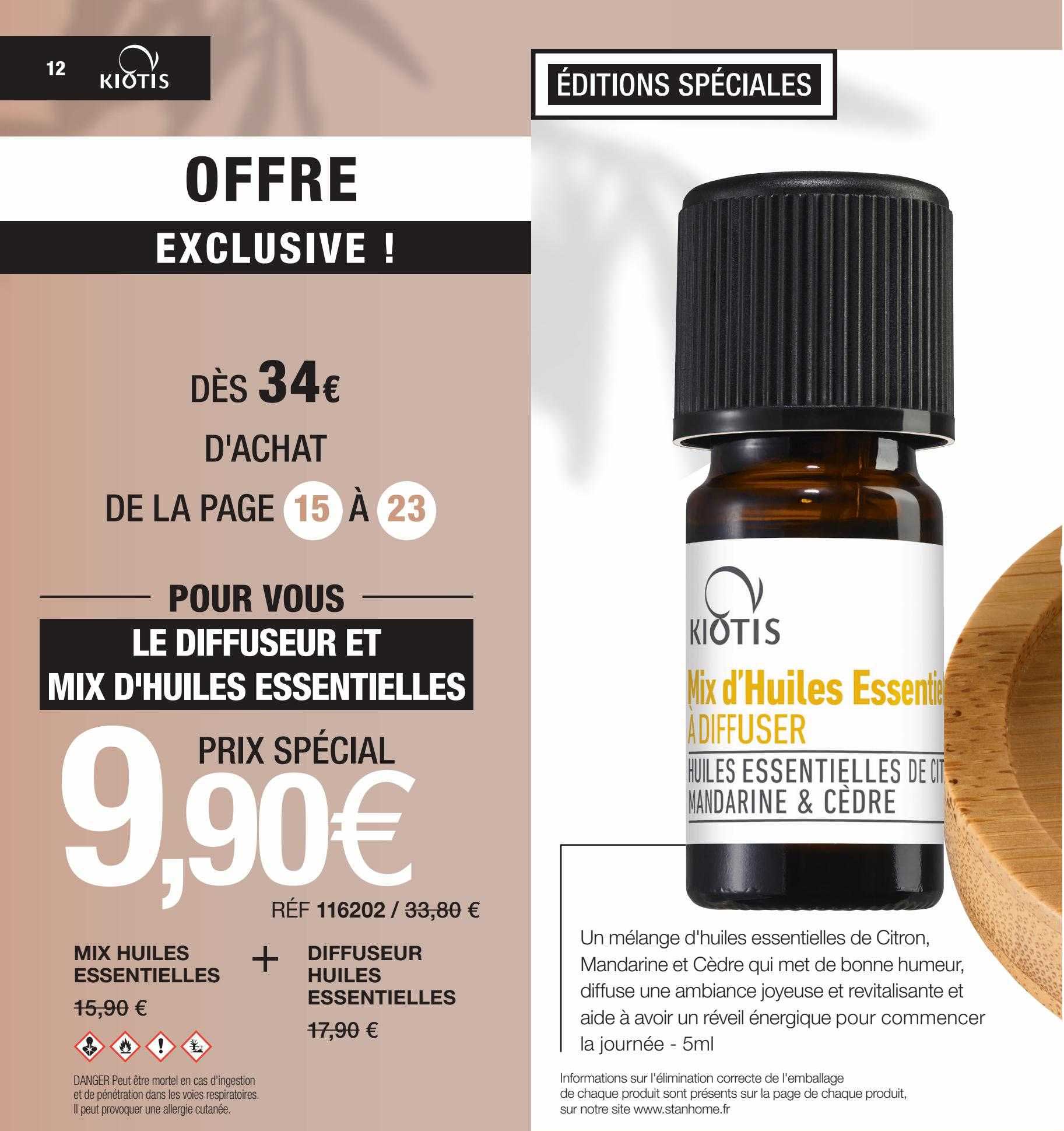 Mix Huiles Essentielles + Diffuseur Huiles Essentielles Kiotis