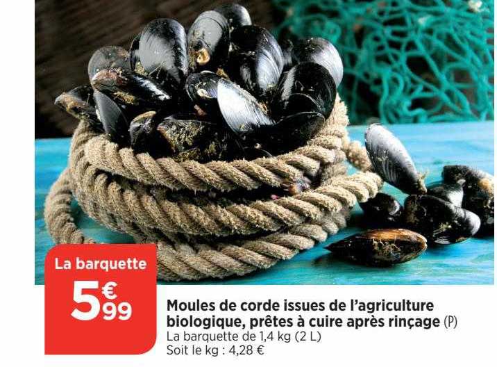 moules de corde issues de l'agriculture biologique, prêtes à cuire après rinçage
