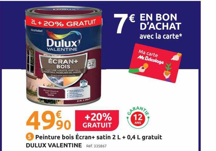 peinture bois écran + satin 2l + 0,4l gratuit dulux valentine