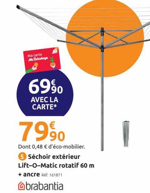 séchoir extérieur lift-o-matic rotatif 60 m + ancre brabantia