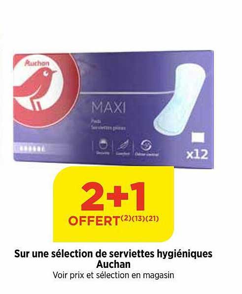 sélection de serviettes hygiéniques auchan