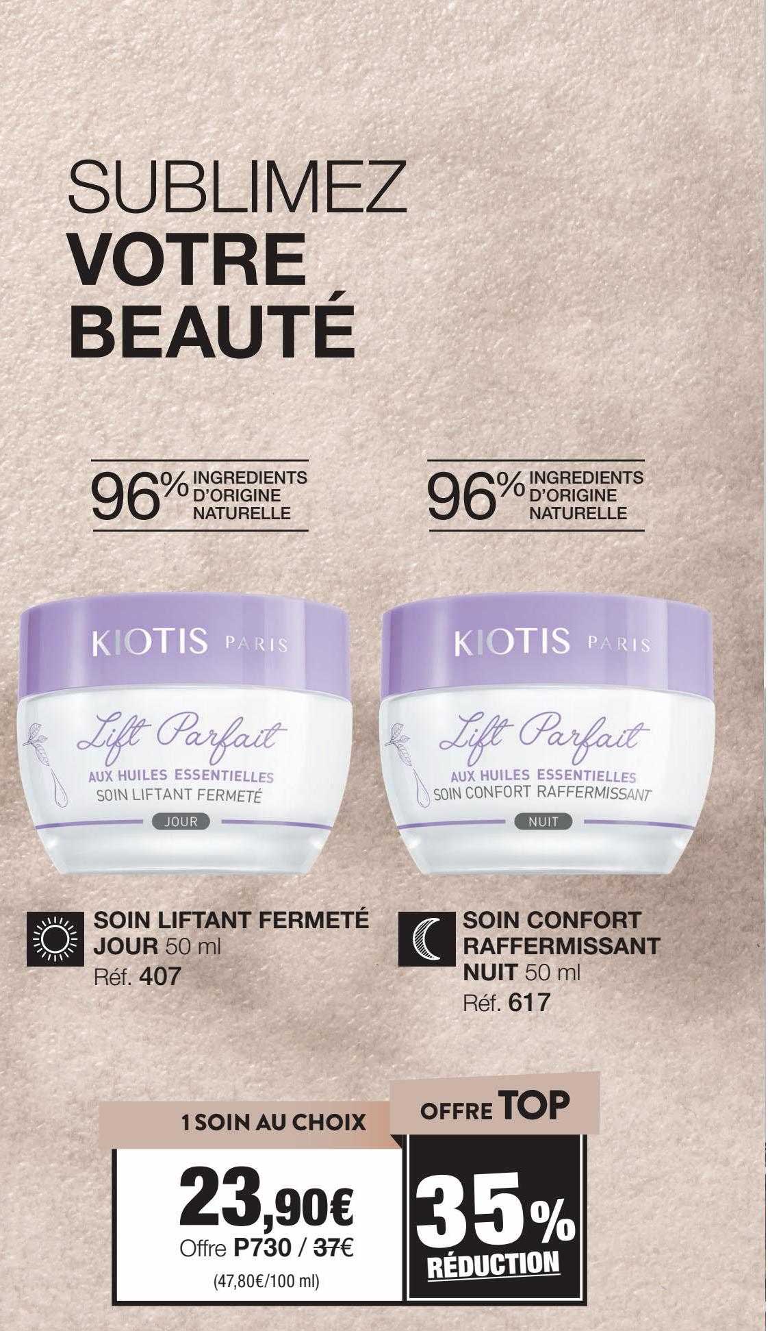 soin liftant fermeté jour kiotis, soin confort raffermissant nuit kiotis