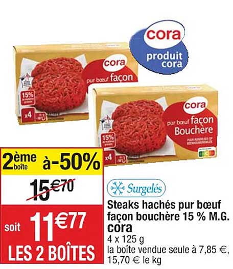 steaks hachés pur bœuf façon bouchère 15% m.g. cora