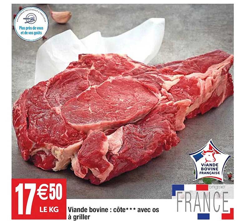Viande Bovine : Côte***avec Os à Griller