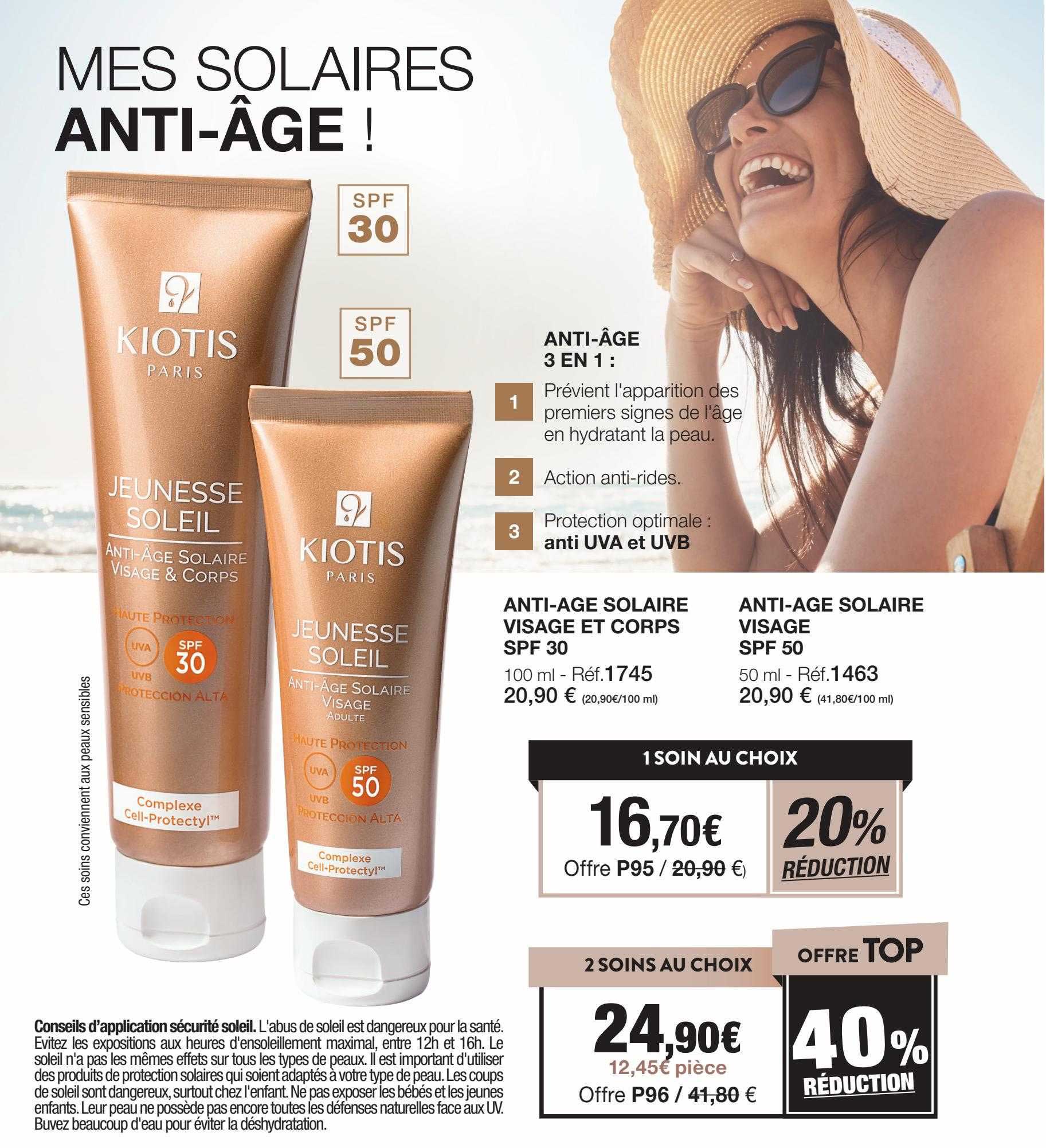 anti-âge solaire visage et corps spf 30 kiotis, anti-âge solaire visage spf 50 kiotis