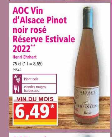 aoc vin d'alsace pinot noir rosé réserve estivale 2022 henri ehrhart