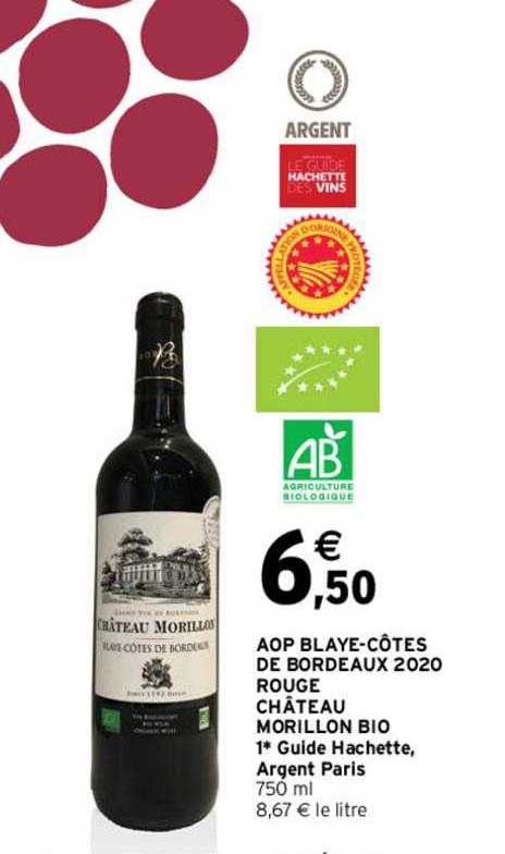 aop blaye-côtes de bordeaux 2020 rouge château morillon bio