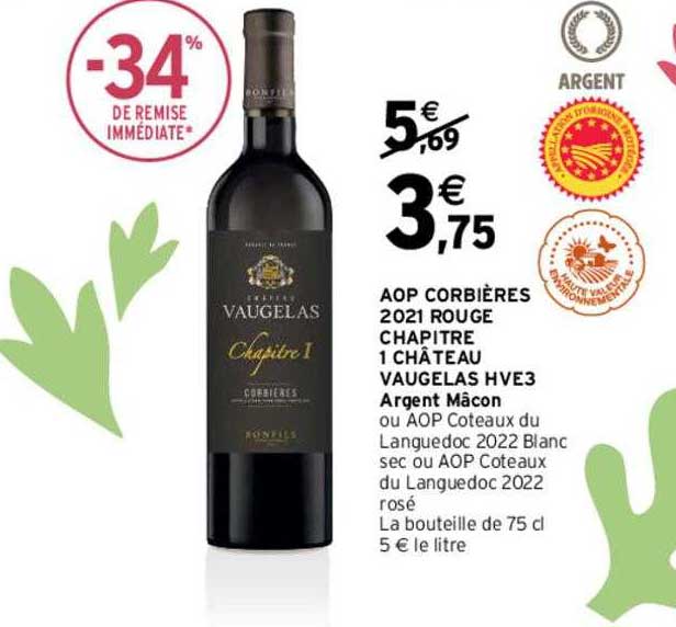 aop corbières 2021 rouge chapitre 1 château vaugelas hve3 argent mâcon