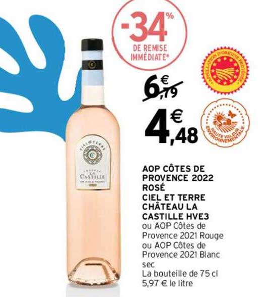 aop côtes de provence 2022 rosé ciel et terre château la castille hve3