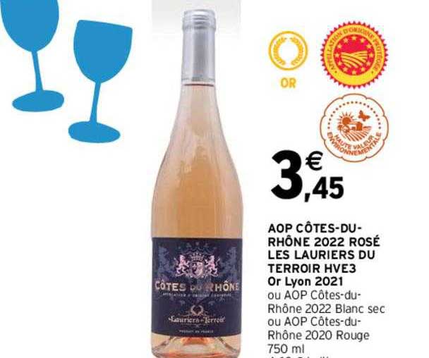 aop côtes-du-rhône 2022 rosé les lauriers du terroir hve3 or lyon 2021