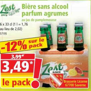 bière sans alcool parfum agrumes au jus de pamplemousse zest zéro%