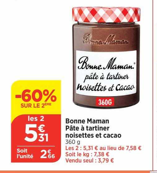 bonne maman pâte à tartiner noisettes et cacao