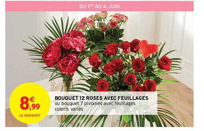 bouquet 12 roses avec feuillages