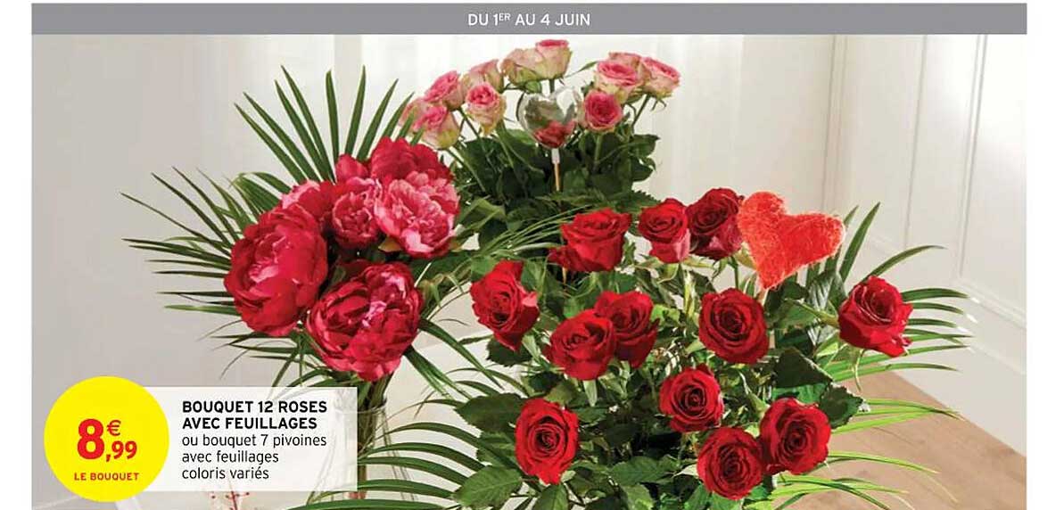 bouquet 12 roses avec feuillages