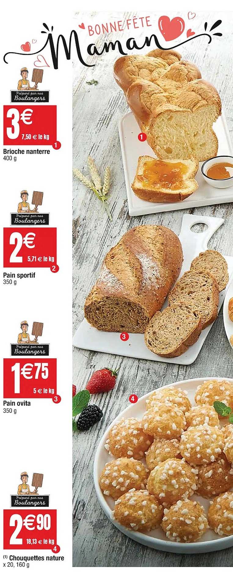 brioche nanterre, pain sportif, pain ovita, chouquettes nature