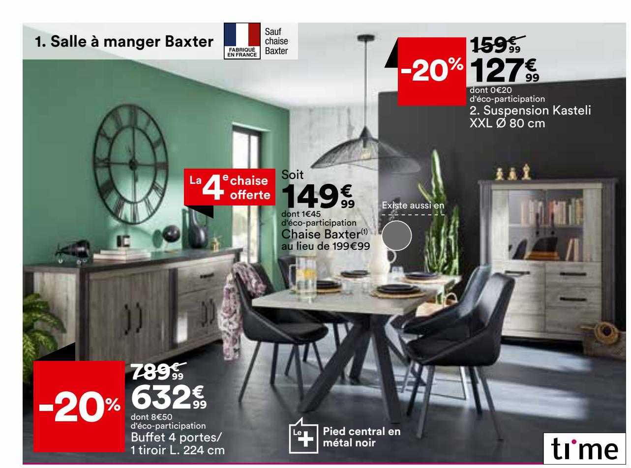 buffet 4 portes-1 tiroir l. 224 cm ti'me, chaise baxter ti'me, suspension kasteli xxl ø 80 cm ti'me
