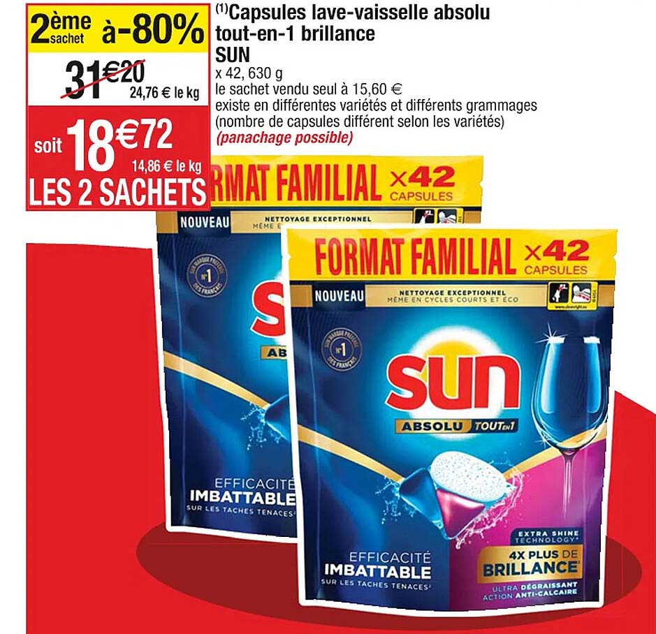 capsules lave-vaisselle absolu tout-en-1 brillance sun