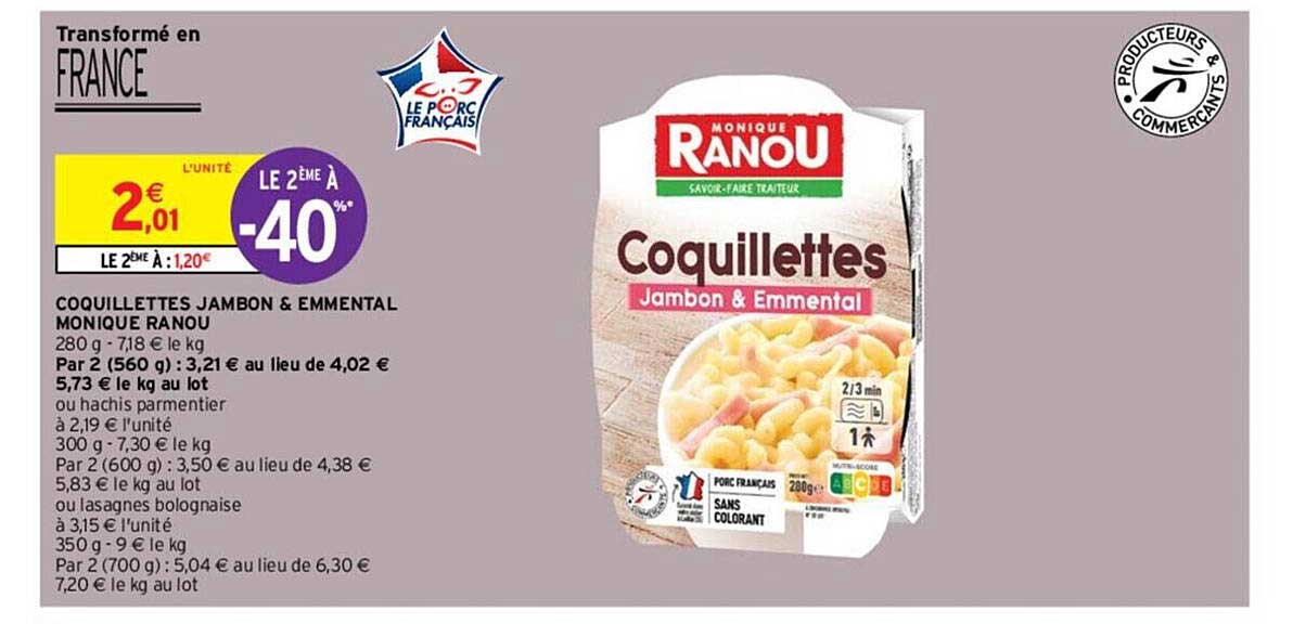 coquillettes jambon & emmental monique ranou