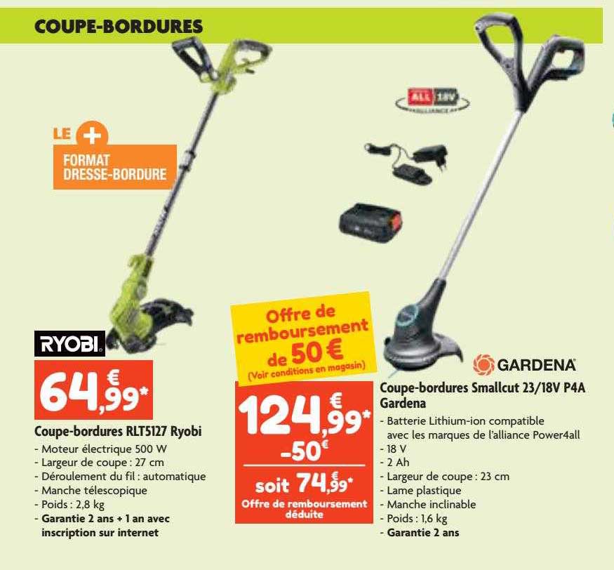 coupe-bordures rlt5127 ryobi, coupe-bordures smallcut 23-18v p4a gardena