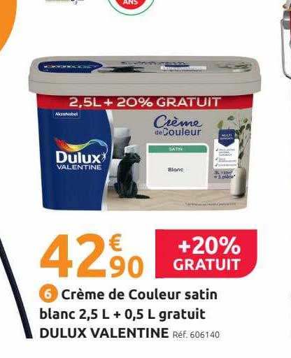 crème de couleur satin blanc 2,5l + 0,5l gratuit dulux valentine