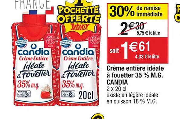 crème entière idéale à fouetter 35% m.g. candia