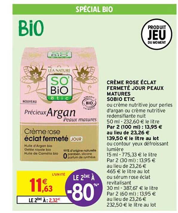 crème rose éclat fermeté jour peaux matures sobio étic