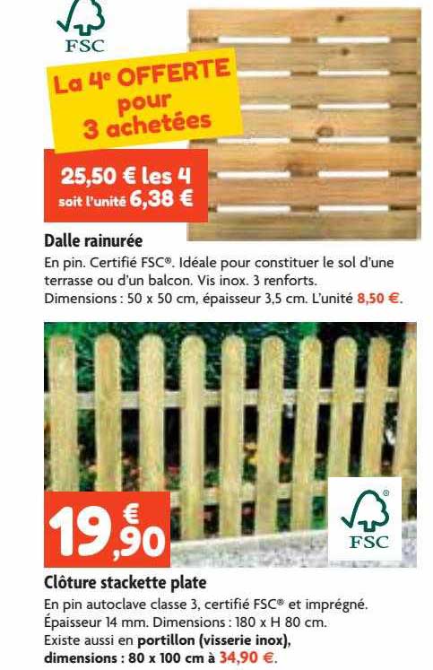 dalle rainurée, clôture stackette plate