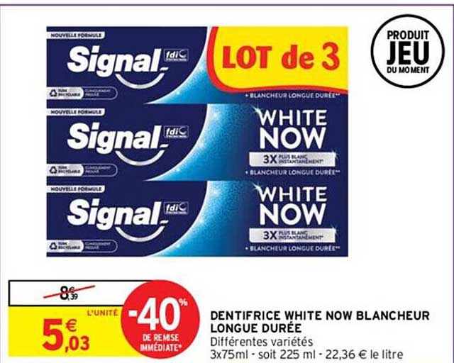 dentifrice white now blancheur longue durée