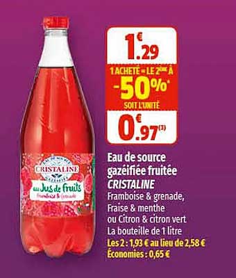 eau de source gazéifiée fruitée cristaline